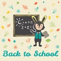 Back to school hand drawn doodle card with Bunny student Royalty Free Stock Photo