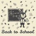 Back to school hand drawn doodle card with Bunny student Royalty Free Stock Photo