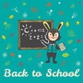 Back to school hand drawn doodle card with Bunny student Royalty Free Stock Photo