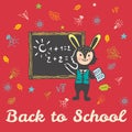 Back to school hand drawn doodle card with Bunny student Royalty Free Stock Photo