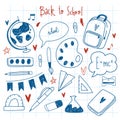 Back to school hand drawn doodle vector set. Funny illustration with school supplies and creative elements. Pen sketch Royalty Free Stock Photo