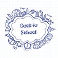 Back to school hand drawn doodles background. Education concept. Hand drawn school supplies. Vector Royalty Free Stock Photo