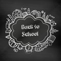 Back to school hand drawn doodles on a chalkboard. Education background. Hand drawn school supplies. Vector Royalty Free Stock Photo