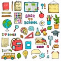 Back to school hand drawn doodles set with supplies Education sketchy icons on white background Royalty Free Stock Photo