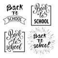 Back to school hand drawn lettering. Blackboard background with colorful pencils. Knowledge Day.