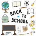 Back to School hand drawn sketch doodles set, vector illustration. Royalty Free Stock Photo