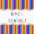 Back to school sketchy inscription on notebook page with pencils wavy frame