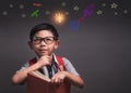 Back to school, Happy child little boy with glasses reading a books, Concept of education and reading Royalty Free Stock Photo