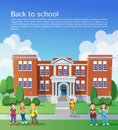 Back to school. Happy school children in front of school. design template vector illustration Royalty Free Stock Photo
