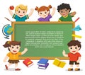 Back to school. Happy children holding blank poster. Template for advertising brochure on white background. Royalty Free Stock Photo