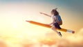 Child flying on a pencil Royalty Free Stock Photo