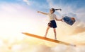 Child flying on a pencil Royalty Free Stock Photo