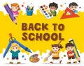 Back to School. Happy school kids with elements of school. Royalty Free Stock Photo