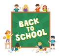 Back to School. Happy school kids holding blackboard with back to school writing. Royalty Free Stock Photo