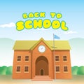 Back to school heading and brick school building cartoon design Royalty Free Stock Photo