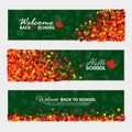 Back to school horizontal banner set with sketch school supplies elements and maple leaves. Education Concept Royalty Free Stock Photo