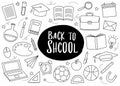 Back to school icon set doodle style. Education hand drawn objects and symbols with thin line Royalty Free Stock Photo