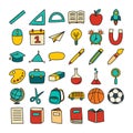 Back to school icon set filled outline style. Education hand drawn objects and symbols