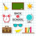 Back to school icon set Green board, bell, alarm Royalty Free Stock Photo