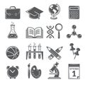 Back to school icons. Monochrome school symbols isolate