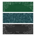 Back to school icons set. Green or blackboard background. School, office supplies. Doodle icons and chalk inscription. Simple Royalty Free Stock Photo