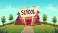 Back to school illustration . building street education fasade cartoon funny happy style . vector illustration Royalty Free Stock Photo