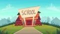 Back to school illustration . building street education fasade cartoon funny happy style . vector illustration Royalty Free Stock Photo