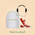 Back to school. Image with backpack,sneakers and headphone.