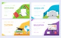 Back to school information brochure card set. Student template of flyear, web banner, ui header, enter site. Layout