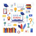 Back to school items flat vector illustrations set Royalty Free Stock Photo