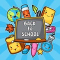 Back to school. Kawaii design with cute education supplies