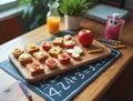 Back to School Kids Breakfast Board with Letter-Shaped Cutouts Fun and Nutritious Royalty Free Stock Photo