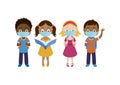 School diverse children with a protective face mask icon set vector Royalty Free Stock Photo