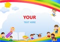 Back to school, kids school, education concept, Kids go to school, Template for advertising brochure, your text,Kids and frame,chi Royalty Free Stock Photo