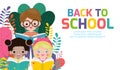 Back to school, kids reading book , education concept, Template for advertising brochure, your text,Kids and frame,child and frame Royalty Free Stock Photo