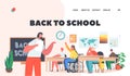 Back to School Landing Page Template. Children with Disabilities Studying, Handicapped Kids on Lesson with Teacher