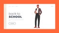 Back to School Landing Page Template. Confident Male Teacher Character Standing with Pile Of Books In Hand Royalty Free Stock Photo