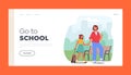 Back to School Landing Page Template. Education and Studying Concept. Mother and Schoolgirl Characters Walking on Lesson Royalty Free Stock Photo
