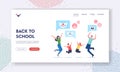 Back to School Landing Page Template. Happy Family Characters Adult Parents and Children Wearing Funny Kids Masks