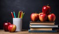 Back to school, learning apple on blackboard generated by AI Royalty Free Stock Photo