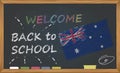 Back to school with learning and childhood concept. Banner with an inscription with the chalk welcome back to school and the Austr
