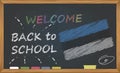 Back to school with learning and childhood concept. Banner with an inscription with the chalk welcome back to school and the Eston