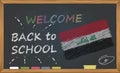 Back to school with learning and childhood concept. Banner with an inscription with the chalk welcome back to school and the Iraq
