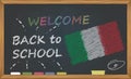 Back to school with learning and childhood concept. Banner with an inscription with the chalk welcome back to school and the Italy Royalty Free Stock Photo