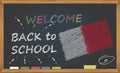 Back to school with learning and childhood concept. Banner with an inscription with the chalk welcome back to school and the Malta