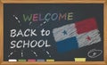 Back to school with learning and childhood concept. Banner with an inscription with the chalk welcome back to school and the Panam