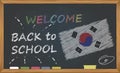 Back to school with learning and childhood concept. Banner with an inscription with the chalk welcome back to school and the South