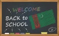 Back to school with learning and childhood concept. Banner with an inscription with the chalk welcome back to school and the Turkm Royalty Free Stock Photo