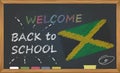 Back to school with learning and childhood concept. Banner with an inscription with the chalk welcome back to school and the Jamai