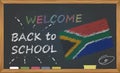 Back to school with learning and childhood concept. Banner with an inscription with the chalk welcome back to school and the South